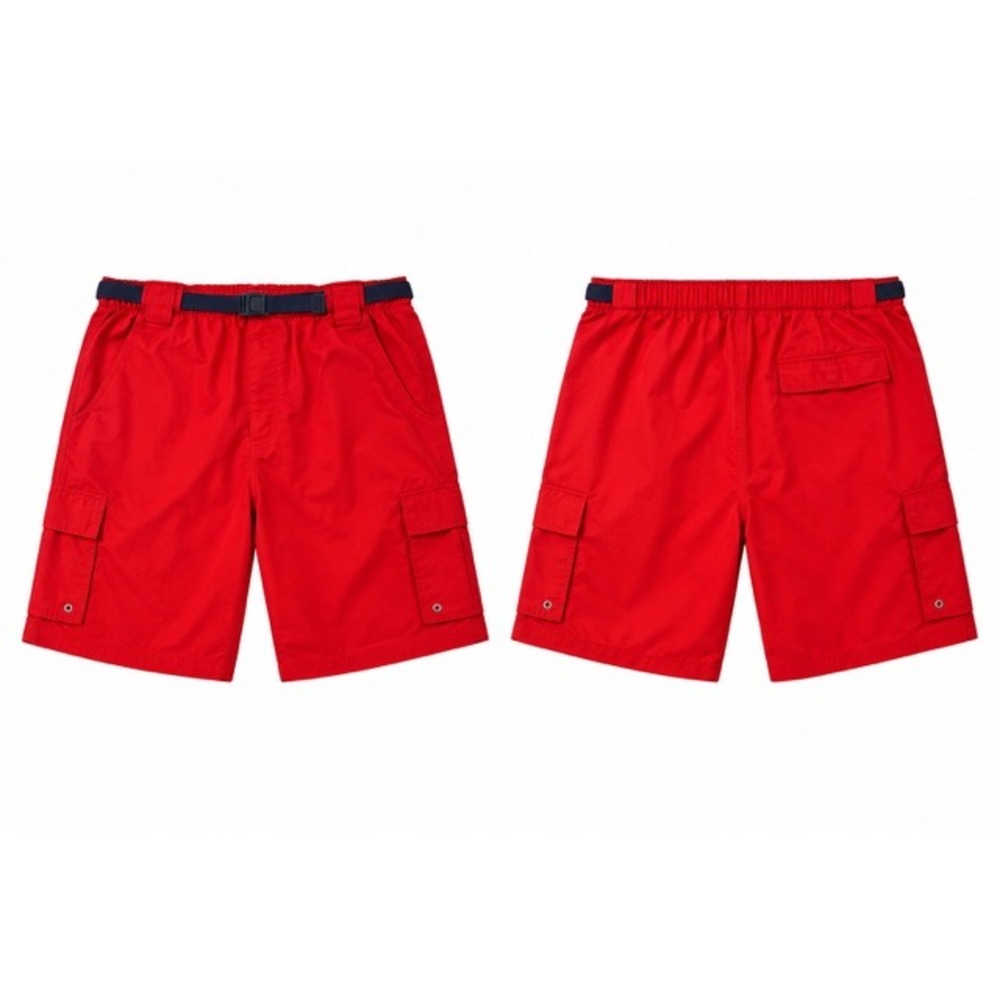 Lands End Belted Cargo Shorts Red Cotton Twill Mens Hiking Summer Utility